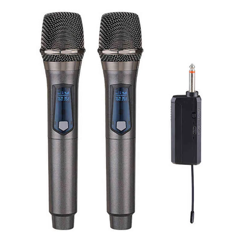 Microfones 2022 Novo microfone sem fio 2 canais UHF Profissional Micphone Micphone para Party Karaoke Show Reunião T220916