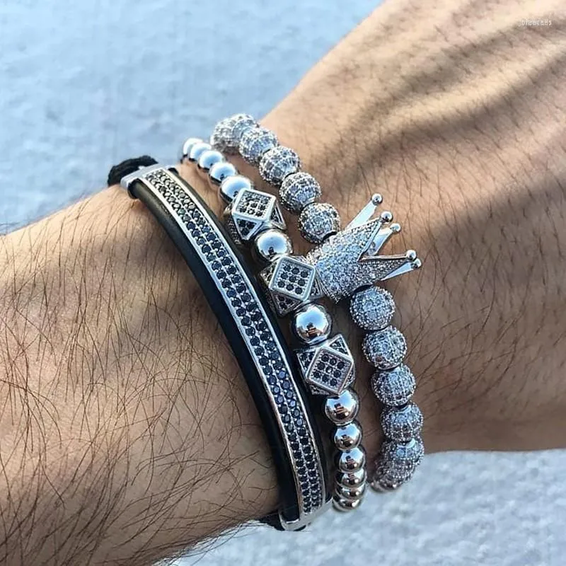 Bedelarmbanden klassieke vintage koninklijke kroon heren armband metalen pave cz kraal voor mode sieraden pulsera hombre