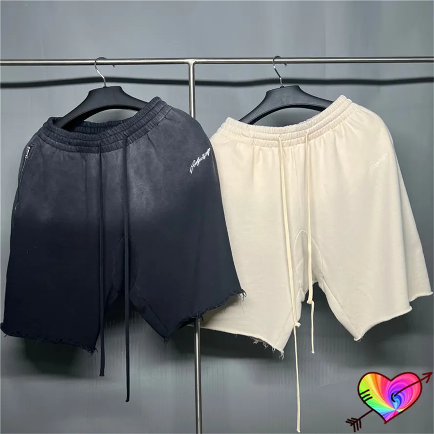 Vintage Wash Shorts Hommes Femmes 1 Broderie Short Terry Cotton Loose Zip Breeches