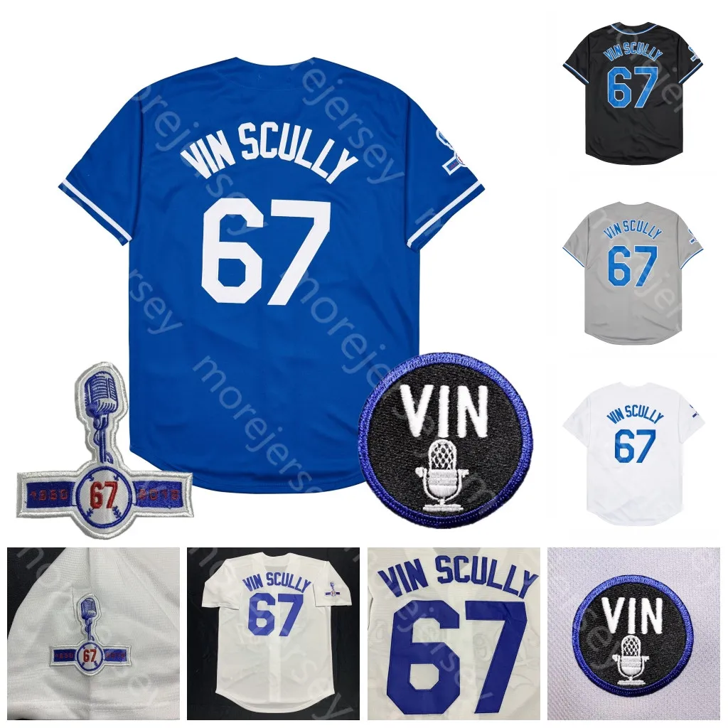 67 Vin Scully Jersey Voice 1950 2016 Yama Beyaz Mavi Gri Siyah Serin Base Tüm Dikiş