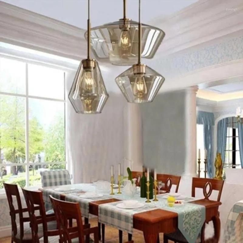 Lâmpadas pendentes Lâmpada de iluminação de jantar de vidro moderno Clear/Cognac Nordic Hang Bar Cafe Restaurant Sitation Ming
