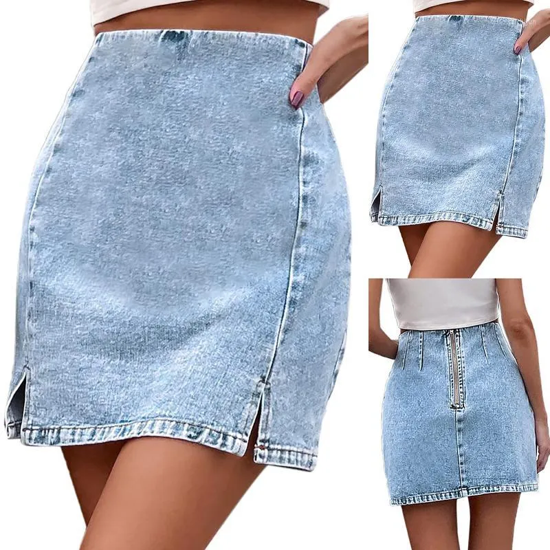 Rokken 2022 dames est denim rok vrouwen mode asymmetrie casual sexy hoge taille verontruste single breasted harajuku vintage