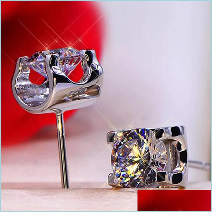 Stud Classical Jewelry Solitaire Ox Earrings Studs Real 925 Sterling Sier 8mm Round Cut Topaz Cz Diamond Gemstones Women Dhseller2010 DH2XB