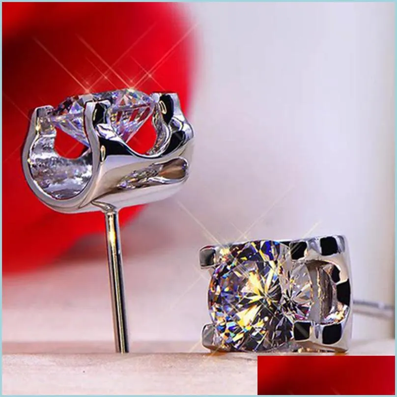 Stud klasik mücevher solitaire öküz küpe saplamaları gerçek 925 sterling sier 8mm yuvarlak kesilmiş topaz cz elmas değerli taşlar kadınlar DHseller2010 DH2XB