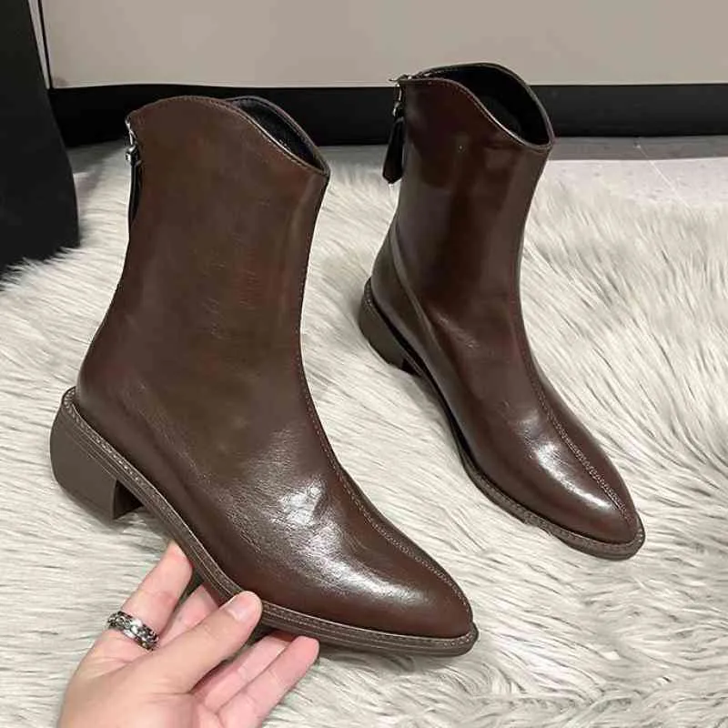 Boots Dress Shoes Mulheres Novas Mulheres de couro curto Salto quadrado de inverno Fashion tornozelo calçados tamanhos de calçados ytmtloy pontuados de pé de ponta de muje 1