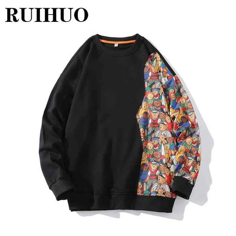 Sweats à capuche pour hommes Sweatshirts RUIHUO Cartoon Bear Patchwork Pull Sweatshirts Hommes Vêtements Hip Hop Streetwear Hommes Sweetshirts 3XL 2022 Nouveautés