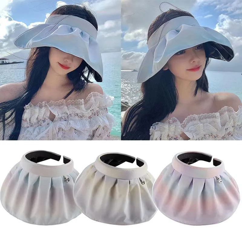 Cappelli a tesa larga Cappello da sole sfumato di colore Summer Beach per le donne Vuoto Top Visiere Cap Cappello a conchiglia pieghevole portatile a doppio usoWide