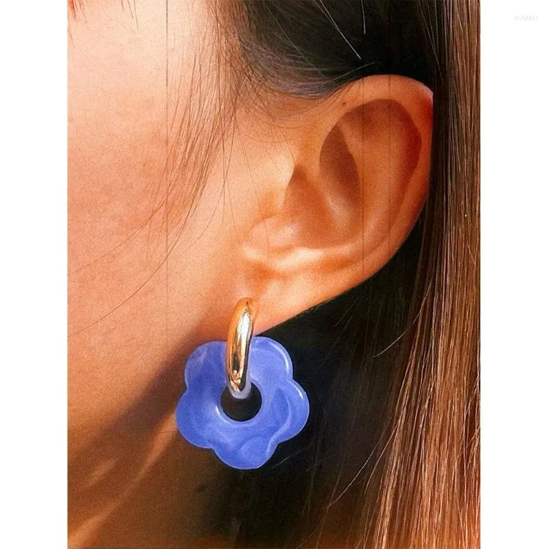 Boucles d'oreilles cerceaux color￩ en r￩sine en r￩sine creuse en acier inoxydable pour les femmes