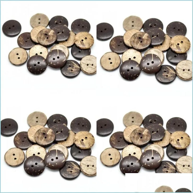 Diğer kolkuklar 100pcs kahverengi hindistancevizi kabuğu 2 delik ahşap dikiş düğmeleri scrapbooking 20mm dia 3/4 inç damla teslimat 2021 j dhseller2010 dhalo