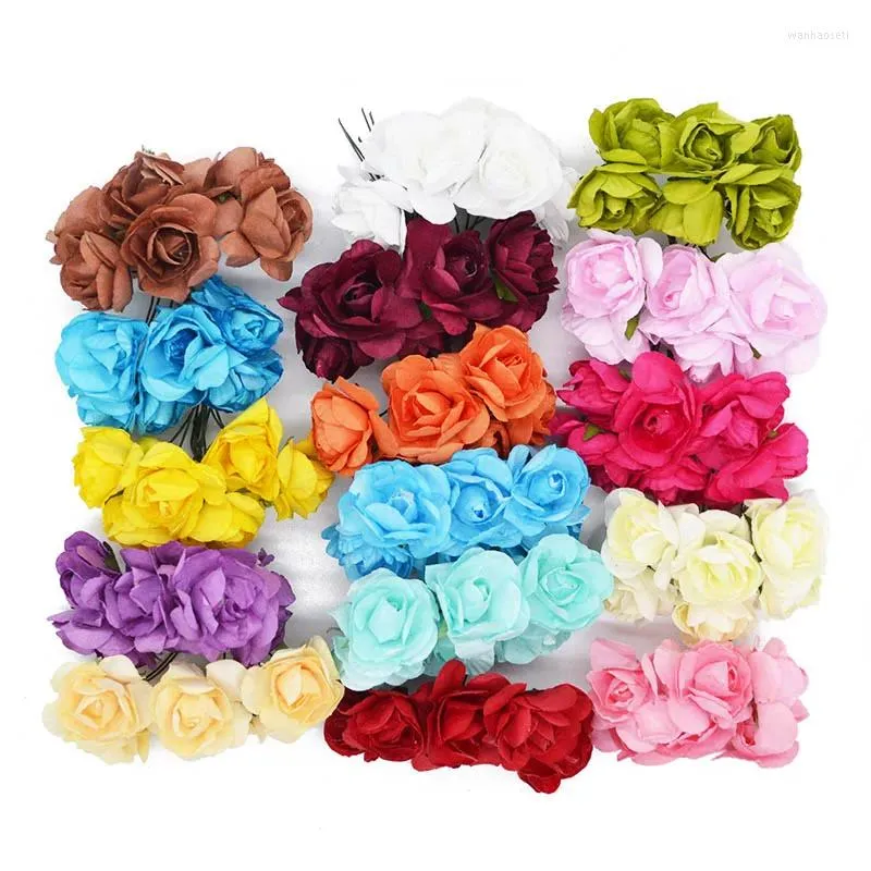 Flores decorativas 72pcs 3cm Head Multicolor Artificial Paper Rose usada para presentes para festas em casa de casamento DIY suprimentos