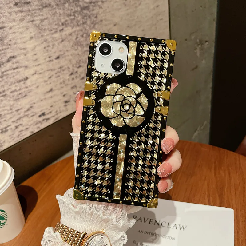 Luxury golden square Cases For SAMSUNG Galaxy s20 s21 s22 plus ultra note 10 20 A52 A72 A51 A71 A13 A23 A33 A53 A73 S20FE S21FE camellia mobile phone back Cover capa 100pcs