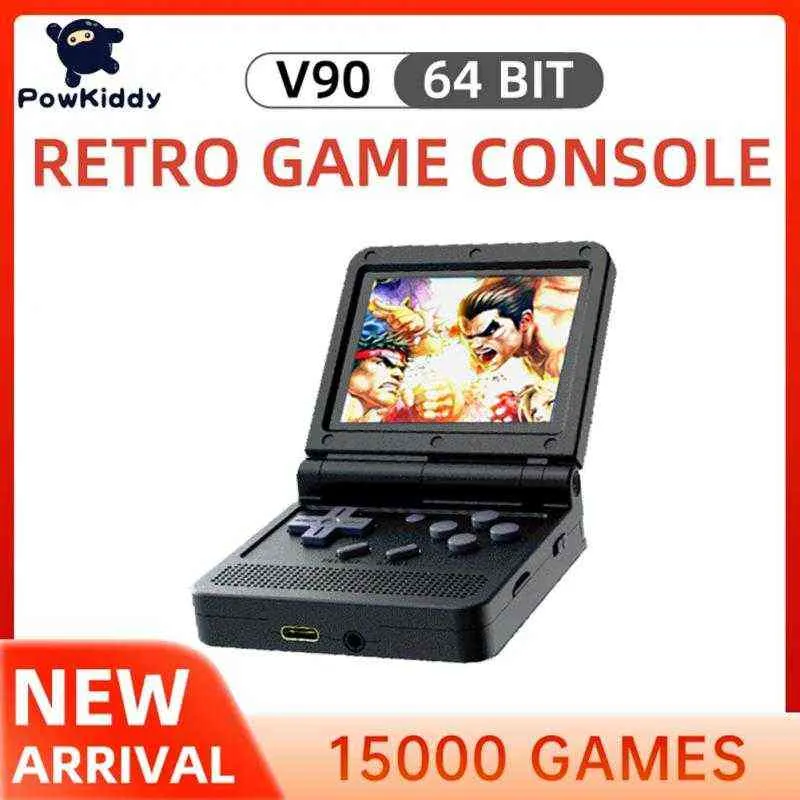 مشغلات اللعبة المحمولة Powkiddy V90 Flip Pocket Video Game Game Console Open System 16 Simulators PS1 Retro Games Player Gamebox Gamebox T220916