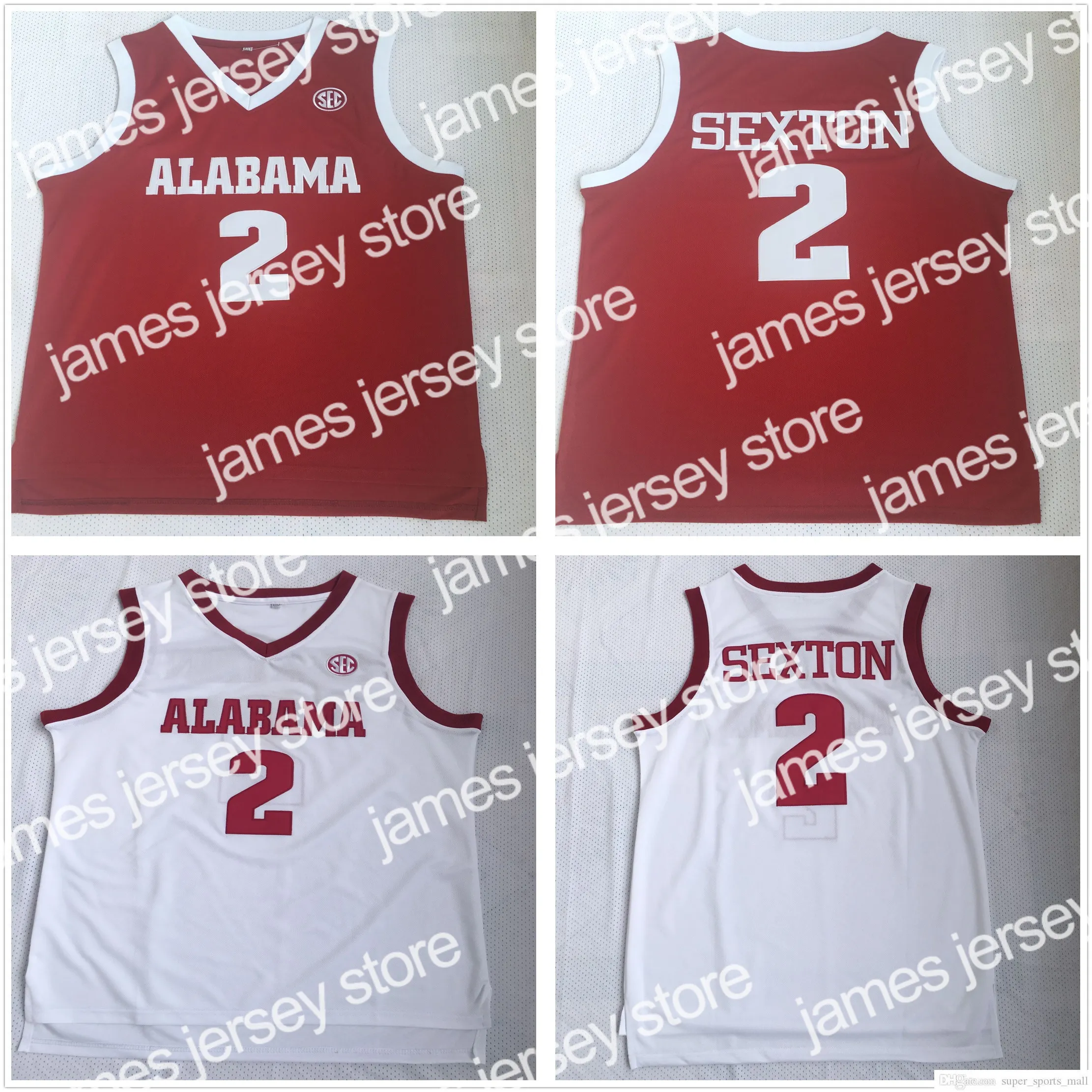 Le basket-ball universitaire porte des maillots de basket-ball Collin Sexton cousus NCAA pour hommes College Alabama Crimson Tide Jersey Vintage # 2 Home Red White Shirts S-2XL