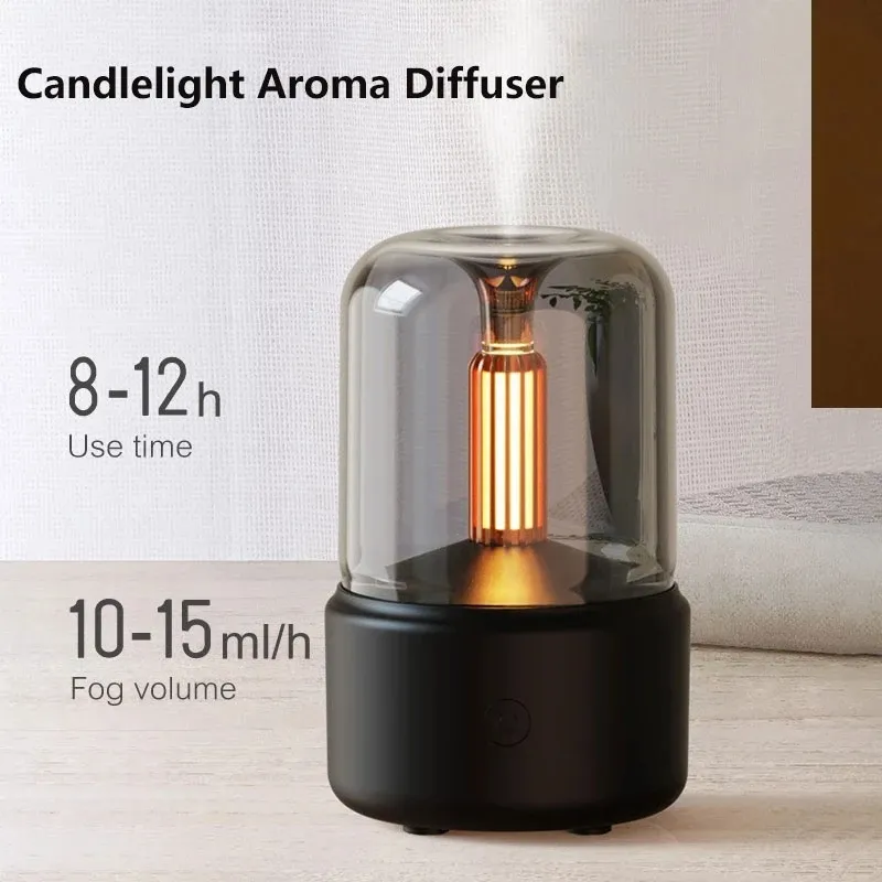 Candlelight Electric USB Air Air Hiridifier Aroma Diffuser Portable 120ml Cool Mist Maker Fogger 8-12 Hours LED Night Light