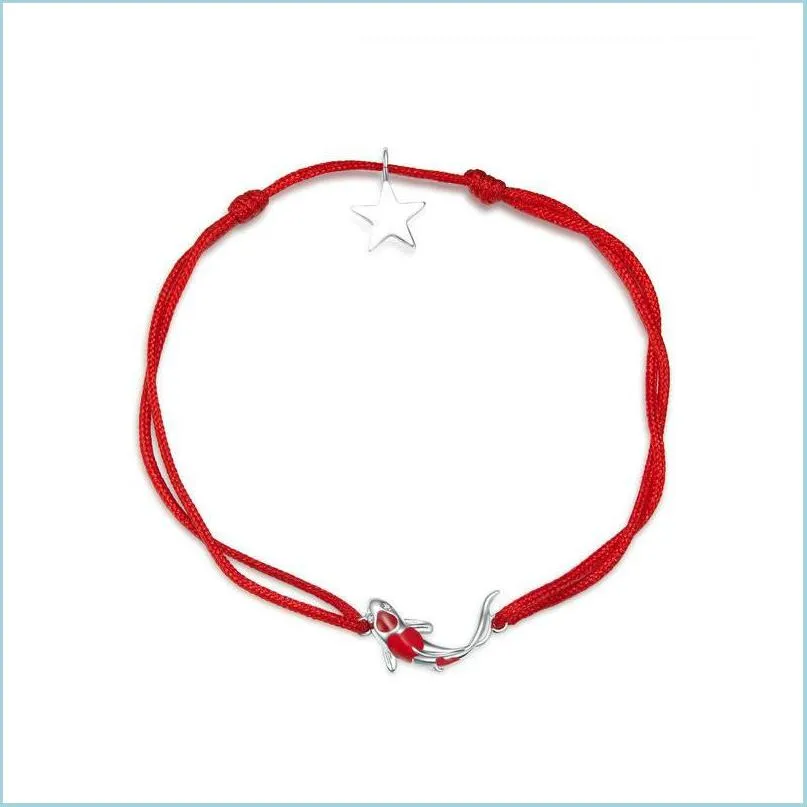 Charm Armbänder Glücksfisch Seil Kette Armband für Paar Sterling Silber 925 Stern Emaille Schmuck Freundschaftsarmbänder Drop Dhseller2010 Dhqzd