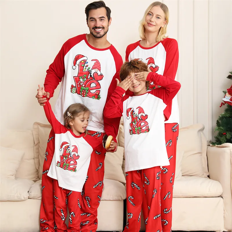 Christmas Matching Home Clothing Set Xmas Gnomes Pattern Printed Loungewear Sleepwear for Mom/Dad/Kids/Infant