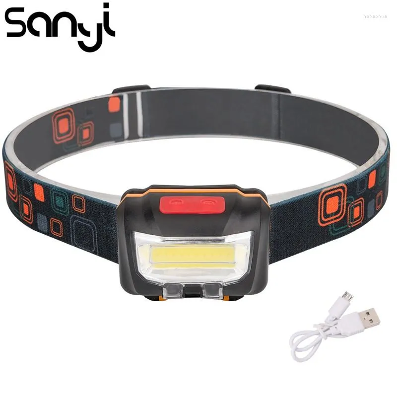 Headlamps SANYI USB Rechargeable Induction Headlamp Light Mini COB LED Headlight Head Torch With Cable Built-in Battery