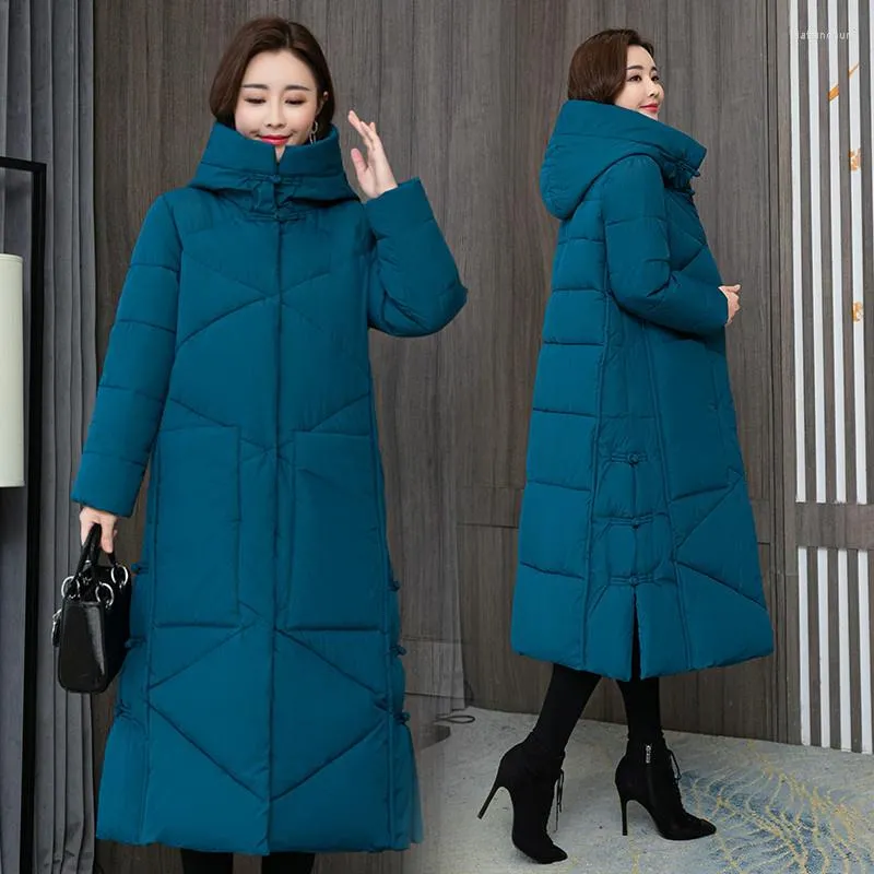 Women's Trench Coats 2022 Winter Long Coat Women's Fashion Thick Cotton Warm Outerwear CasualFemale Windproof Hooded Vintage Loose Parka