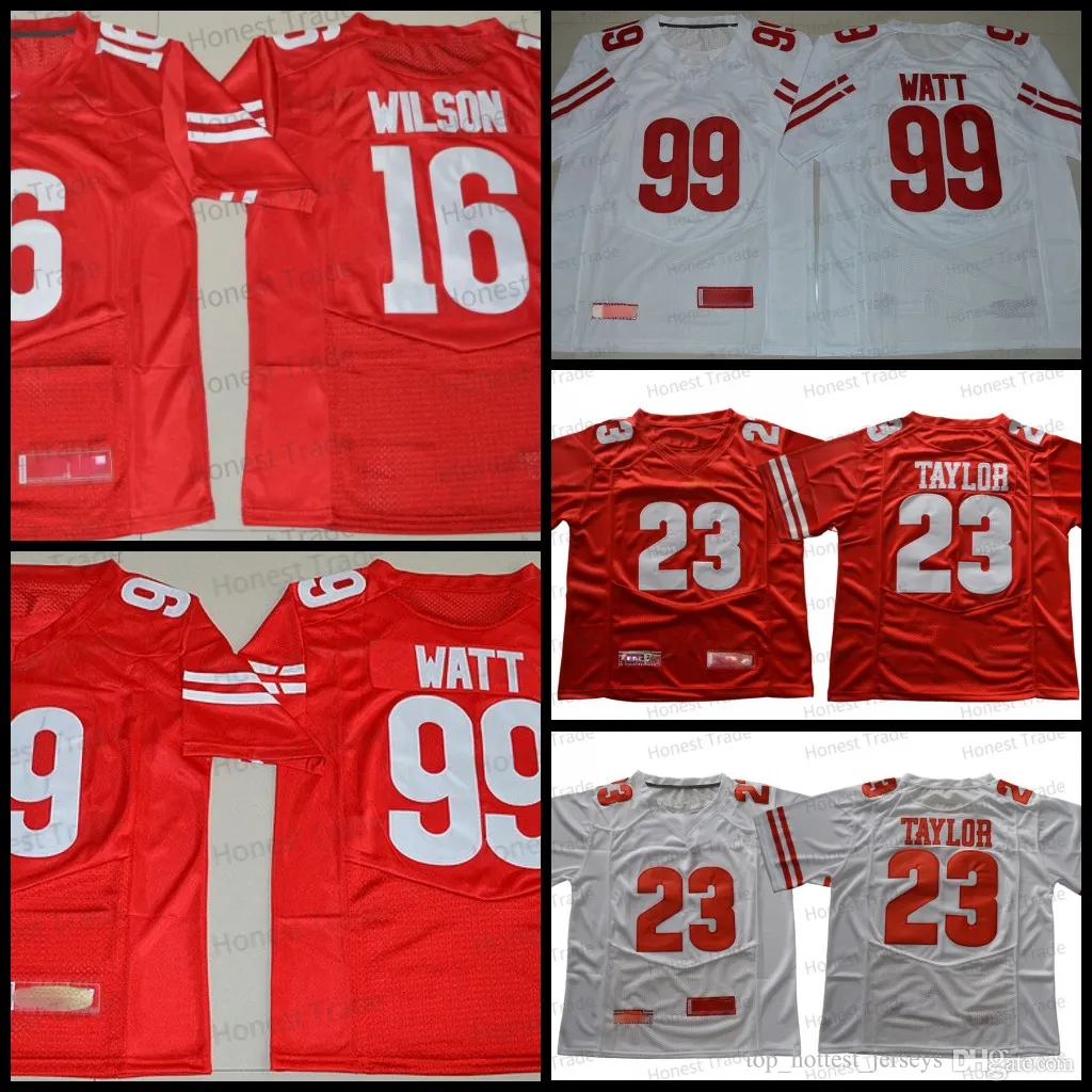 College 99 J.J Watt Wisconsin Badgers Football Jersey White 23 Jonathan Taylor 16 Russell Wilson 5 Mertz Red Mens College Jerseys Outdoor