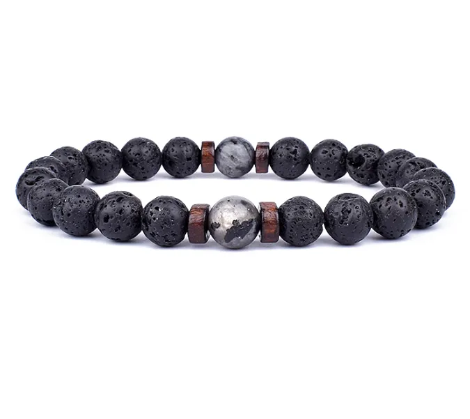 Pulseira de pedra vulcânica para homens lava madeira de 8 mm de bracelete tibetana buda wrist cadeia homens homens joalheria presente