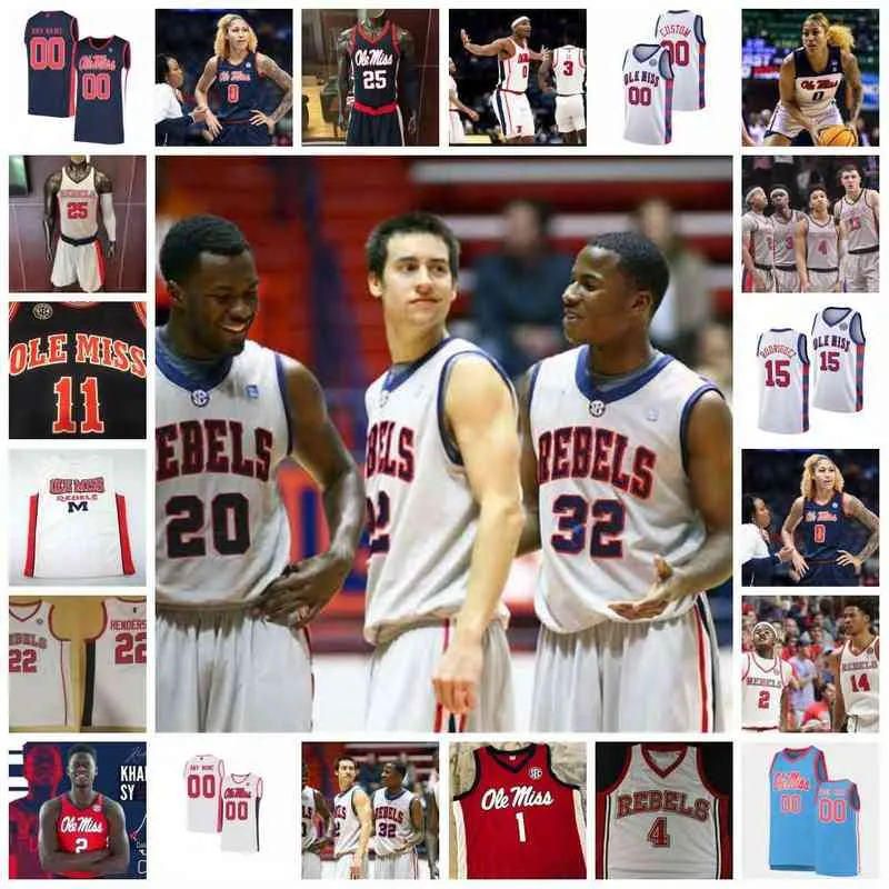 College Basketball Wears College 2022 NCAA Stitched Custom Ole Miss Rebels College Basketball Jersey 12 Bruce Stevens 3 Terence Davis II Markel Crawford 22 Marshall