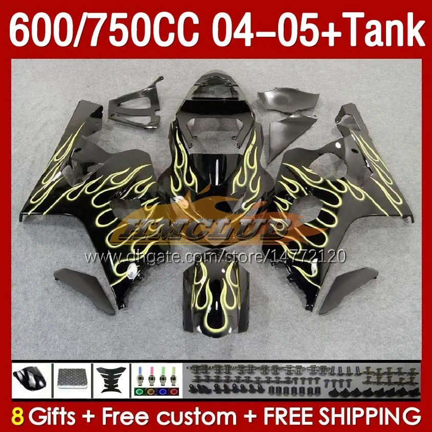 Injection Mold Fairings & Tank For SUZUKI GSXR-600 GSXR750 GSXR600 GSXR-750 K4 2004 2005 153No.64 GSX-R600 GSXR 600 750 CC 04-05 600CC 750CC 04 05 OEM Fairing yellow flames