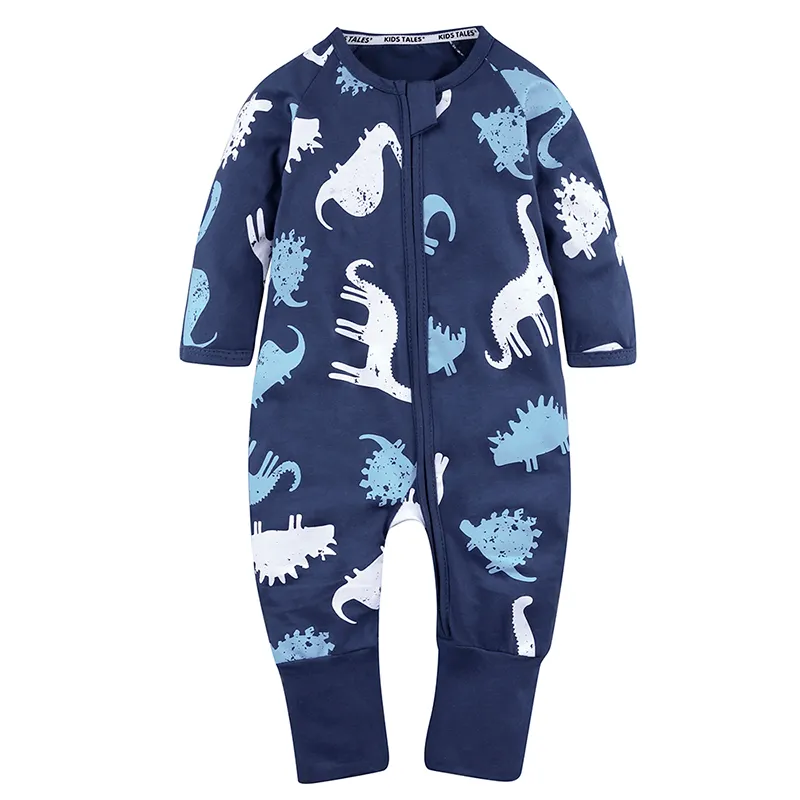 new born baby clothes cotton o-neck cartoon dinosaur print one-piece jumpsuit with zipper 0-24M baby girl boy costume