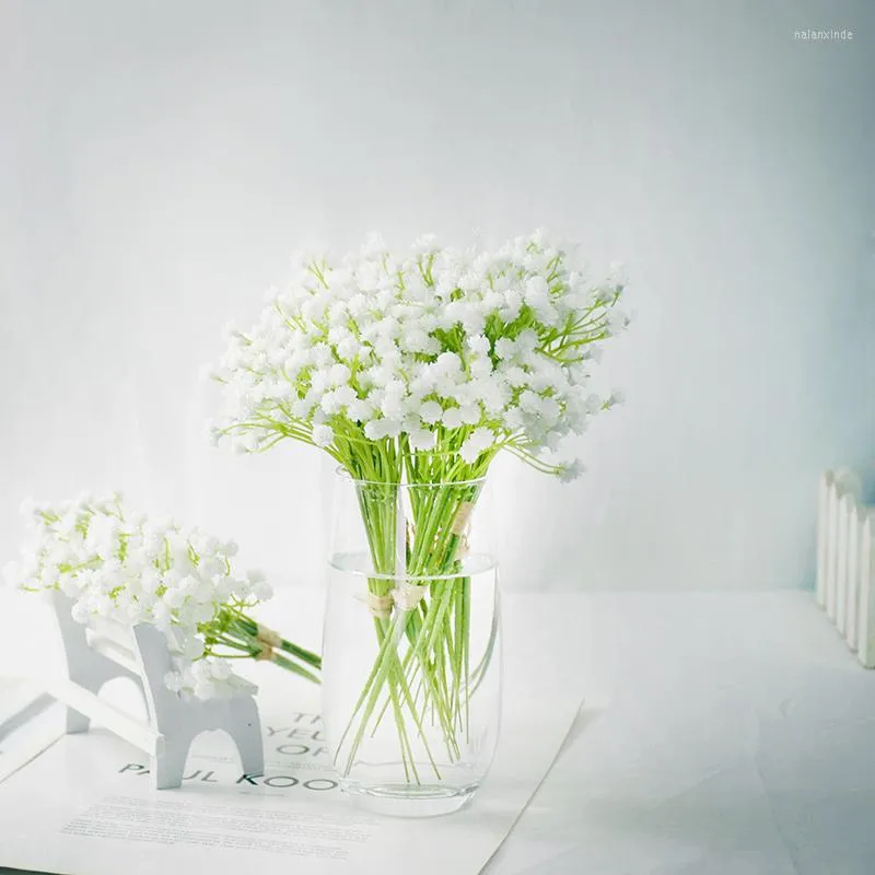 Kwiaty dekoracyjne 7,9 cala biały gipsophila Baby's Baby's Baby Artificial Flower Wedding Bride Bukiet DIY Fałszywe aranżacja imprezy domowej