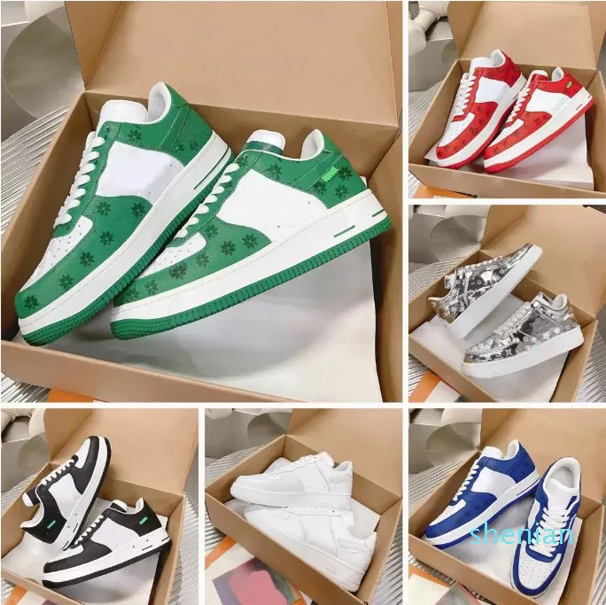 2022 Designer Sneaker Virgil Casual Shoes Calfskin Leather White Green Red Blue Letter Overlays Platform Low Top Sneakers Storlek 35-45