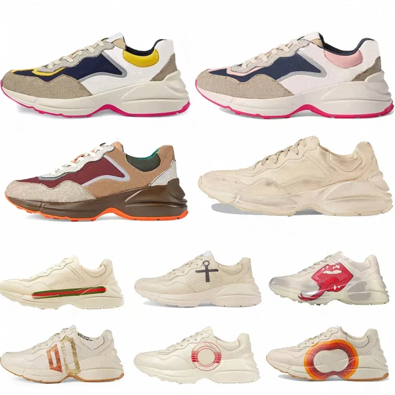Tasarımcı Rhyton Ayakkabı Bej Erkek Eğitmenler Vintage Lüks Chaussures Apollo Deri Bayan Ayakkabı Moda Sneakers Dalga Ağız Sneaker
