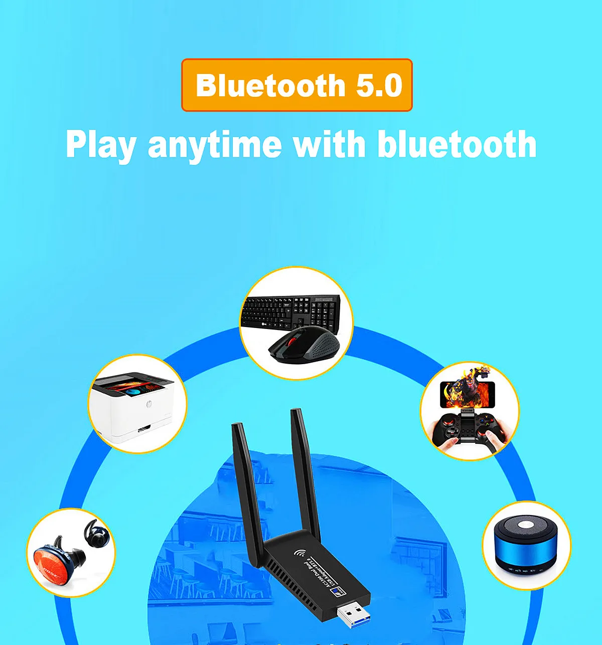 Dual Band USB WiFi Bluetooth Card AC1300 Wireless USB 3.0 Network Adapter  for PC