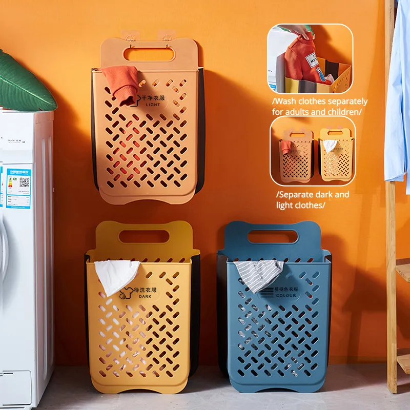 Folding Bathroom Laundry Basket Wall-mounted Dirty Clothes Storage Baskets Collapsable LaundryBag LaundryOrganizer WLL1675