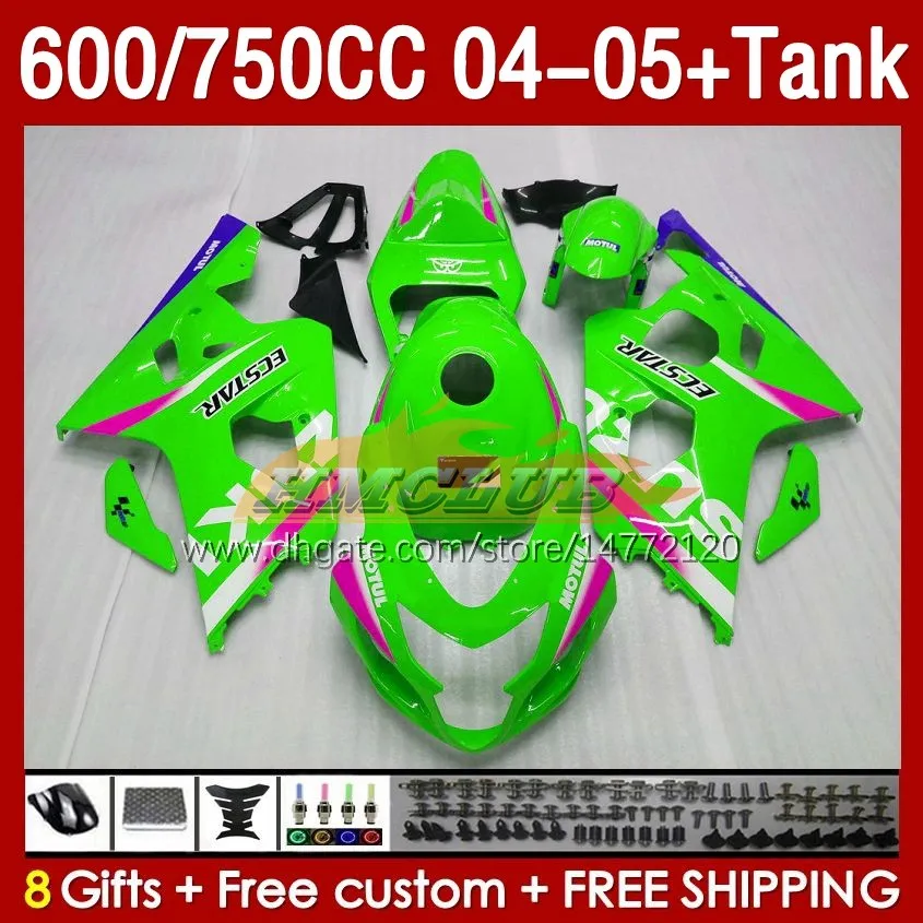 Fairings Tank for Suzuki GSXR-600 GSXR750 GSXR600 GSX-R600 04-05 Body 153NO.124 GSXR 750CC 600 750 CC GSXR-750 K4 2004 2005 600CC 04 05 OEM Fairing Green Stock Stock