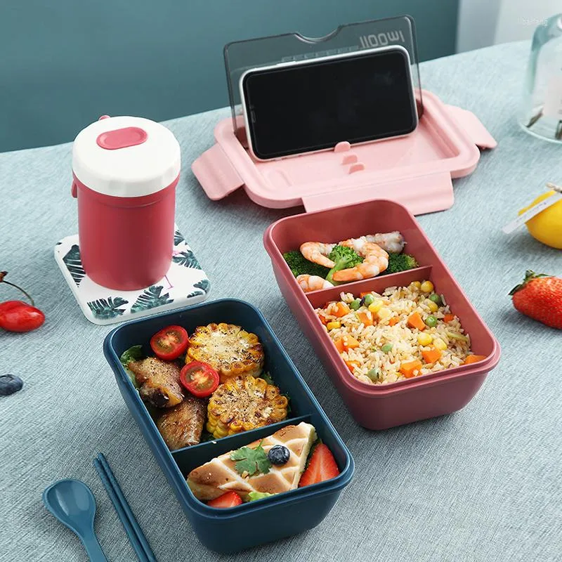 Servis uppsättningar Lunch Box Containers med fack Bento Microwave Japanese Style Läcksäker container Kids Studenter Tabell Provis