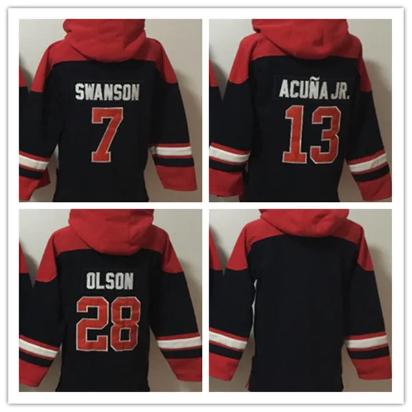 팀 야구 풀오버 까마귀 Acuna Jr. Swanson Olson Hoody 팬 Tops Size S-XXXL Red Color