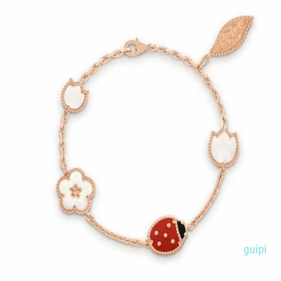 2021 série Ladybug Fashion Clover charme pulseiras cadeia de alta qualidade s925 prata esterlina 18k ouro rosa para womengirls wedding321p
