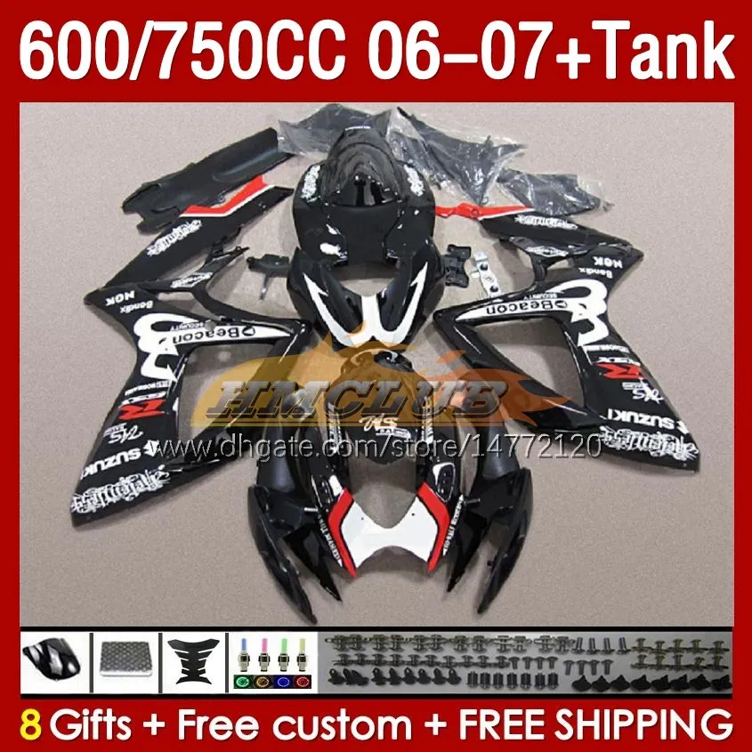 Wtryskowe owiewki formy zbiornikowe dla Suzuki GSXR600 750cc GSXR-750 K6 GSX-R600 Black Factory 06-07 154NO.30 600CC GSXR 600 750 CC GSXR750 06 07 GSXR-600 2006 2007 OEM Fairing