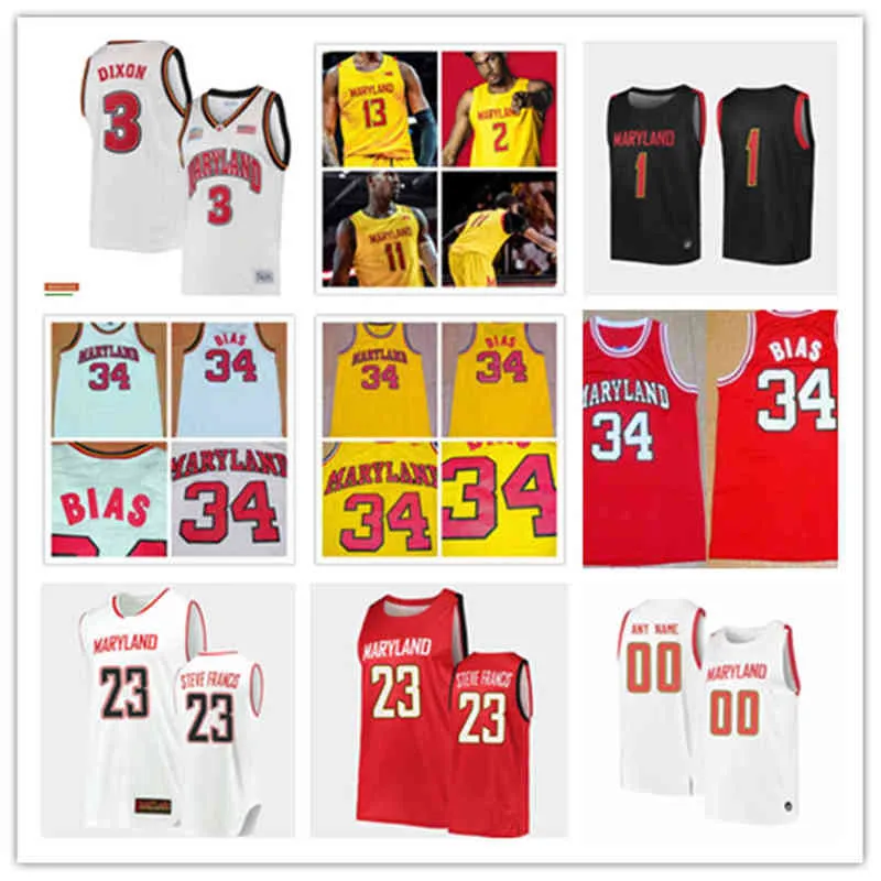 Баскетбол в колледже носит колледж 2022 NCAA Custom Maryland Basketball Jersey 34 Len Bias Алекс Лен Кевин Хьюертер 25 Джален Смит 23 Стив Фрэнсис 3 Хуан Диксон 2 Аарон