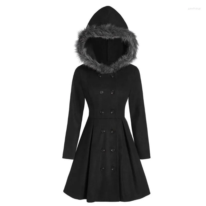 Women's Jackets Women's Gothic Plus Size Double Breasted Fur Hooded Long Coat Fashion Solid Color Winter Vintage Warm For Female