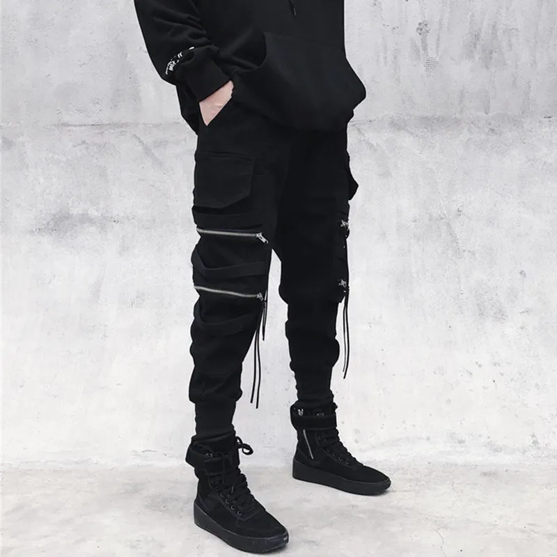 Gode ​​Likeu Męskie zamek błyskawiczne Trendy Leggingi Pants Street Hip Hop Black Harem Modne spodnie