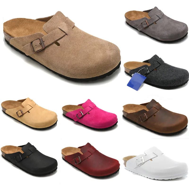 Boston Spring Damen-Slipper mit geschlossenem Zehenbereich, flache Kork-Hausschuhe, Kuh-Wildleder, Strand-Clogs, Plateau-Sandalen für Damen, Retro-Mode, Garten-Mule-Clog-Slides