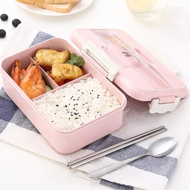 Diny Sets Student Lunch Box Magnetron Verwarmingstafel Toezicht Drie compartiment Geïsoleerde plastic vierkant Fast Boxdinnerware DinnerWaredinner