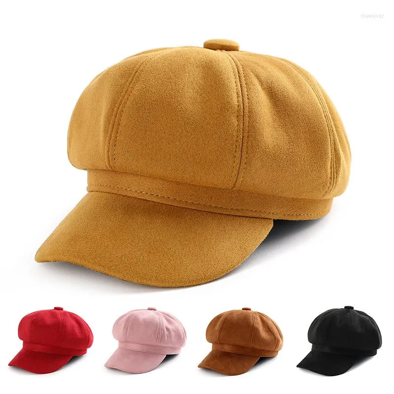 Berets Fashion Woolen Beret Hats Female Ondure -Ottagnal Winter Winter Artish Artish Painter Sboy Caps قابلة للتعديل 5 ألوان