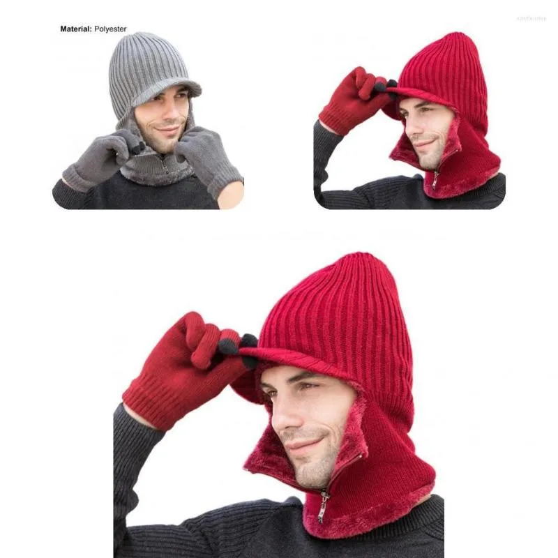 Bérets haute extensible chaud hommes coupe-vent bonnets chapeaux doublure en polaire gants pour le travail