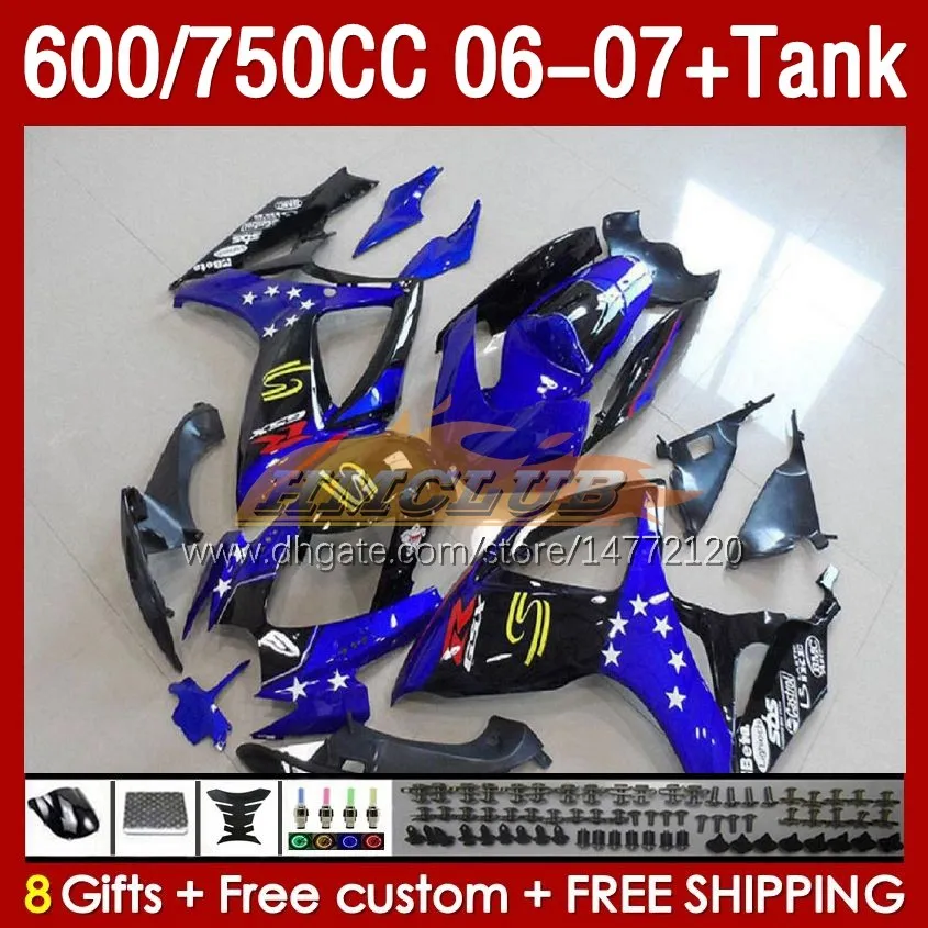 Injektion Mold Fairings Tank f￶r Suzuki GSXR750 GSXR600 K6 GSX-R600 2006 2007 154NO.31 GSXR-750 GSXR 600 750 CC 750cc 06-07 600cc GSXR-600 06 07 OEM FAIRING Blue Stock