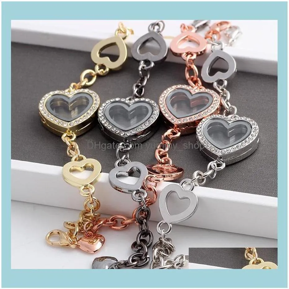 チャームブレスレットジュエリー5pcs selling crytsal heart floating lockets bracelet alloy wedding women bangle Jewellery1ドロップ配信2021 R168J