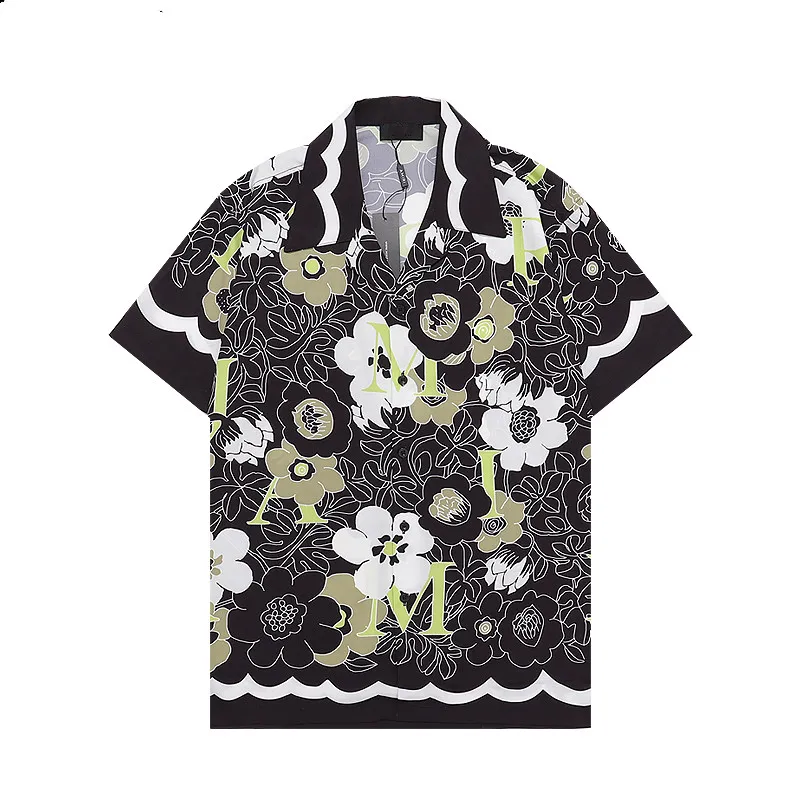 Mode Hawaii FLOWER CAMP Lettre Imprimer Chemises De Plage Bowling Chemises Décontractées Hommes Robe D'été Chemise