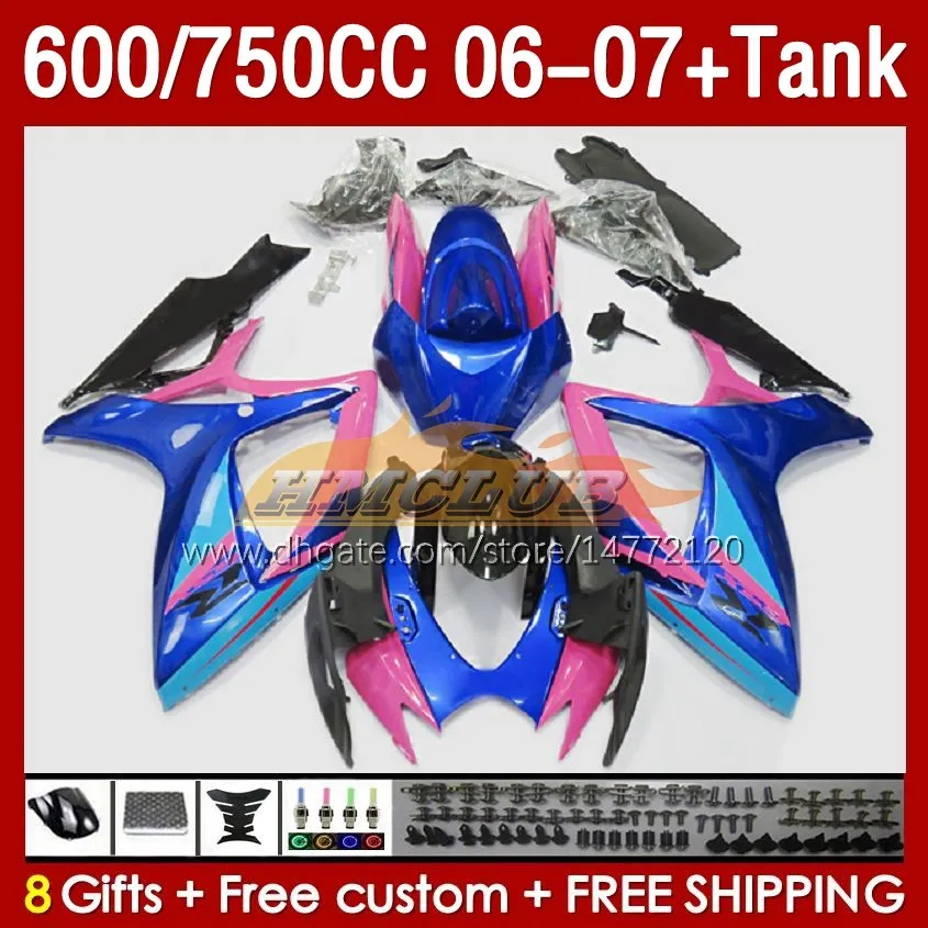 OEM Fairings Tank f￶r Suzuki GSXR 600 750 CC GSX-R600 GSXR750 2006-2007 154NO.125 GSXR-600 GSXR600 K6 600CC 750CC 2006 2007 GSXR-750 06 07 injektion Fairing Pink Blue