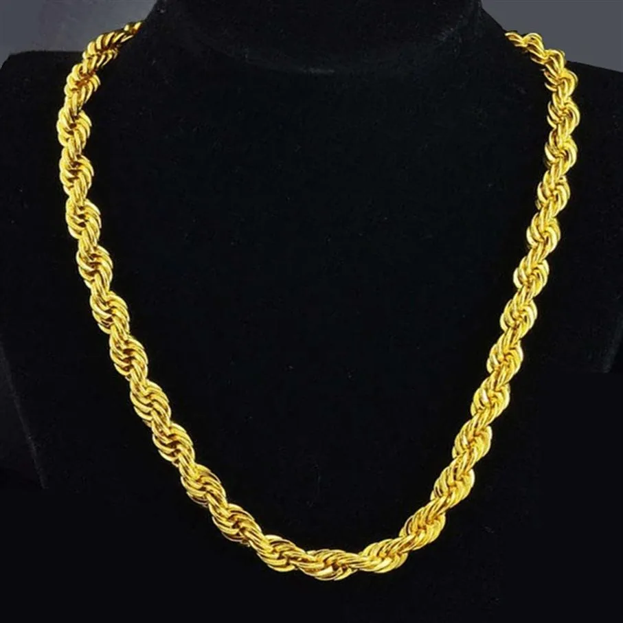 Hip Hop 24 inç Erkek Katı Halat Zinciri Kolye 18K Sarı Altın Dolgulu İfade Düğüm Takı Hediyesi 7mm geniş196k