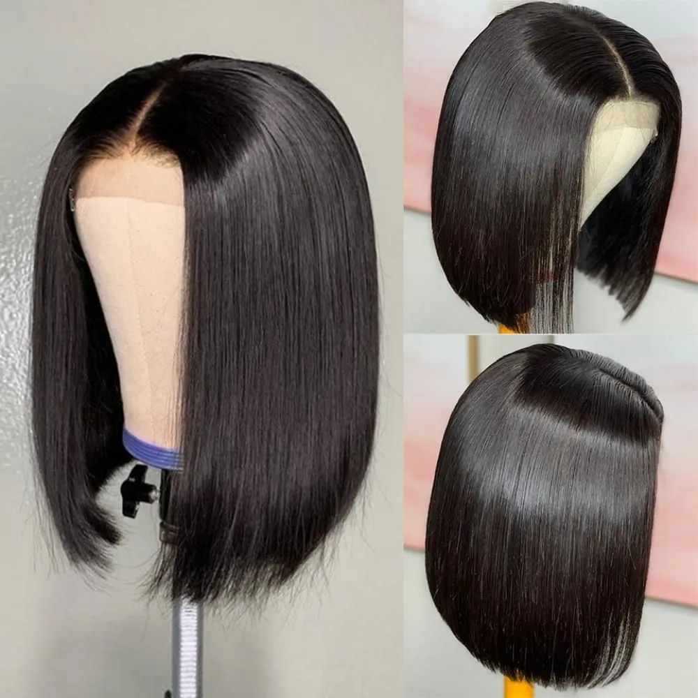 360 150% 13X4x1 T Bob Lace Part Human Hair Wigs Brazilian Straight Remy Hair Wig Pre Plucked Hairline with Baby Hair